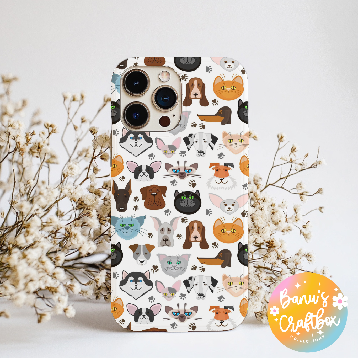 Cute Dog and Cat Phone Case, Pet Lover iPhone Case with Puppy & Kitten Pattern, Aesthetic Animal 2 in 1 Phone Cover, Pet Lovers Collection