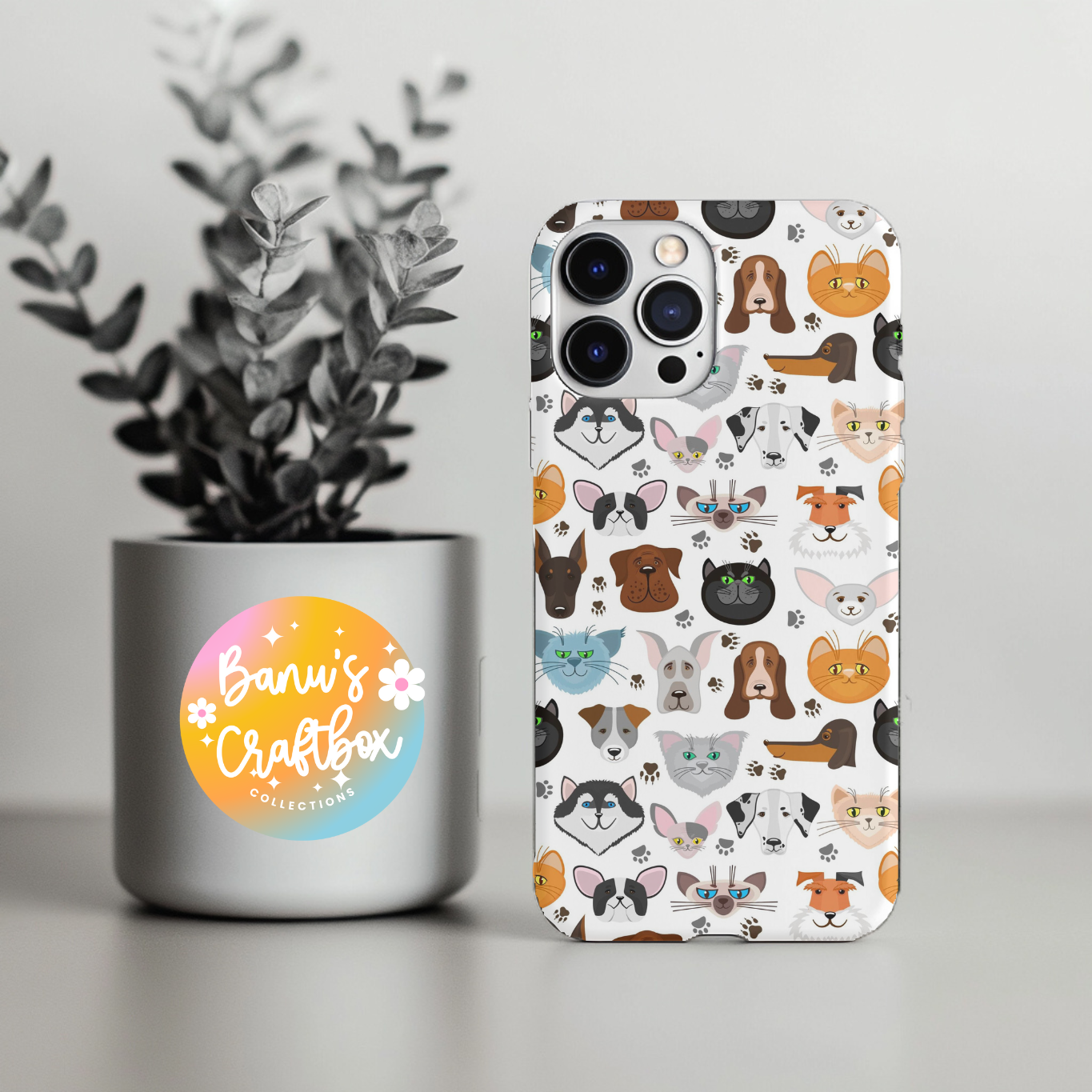 Cute Dog and Cat Phone Case, Pet Lover iPhone Case with Puppy & Kitten Pattern, Aesthetic Animal 2 in 1 Phone Cover, Pet Lovers Collection