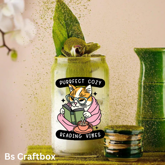 Purrfect reading vibes Glass Cup